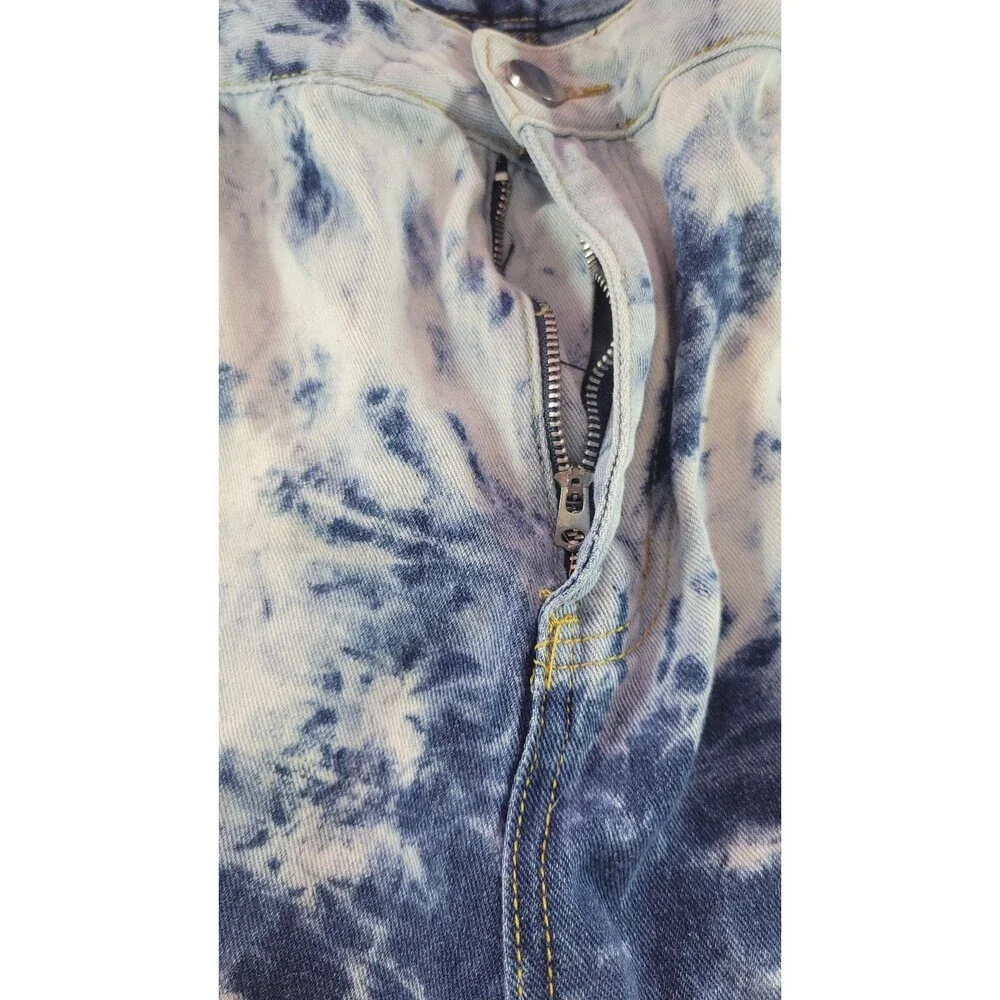 Shein Men's Tie Dye Cartoon Graphic Patched Jeans Blue Distressed Size 40